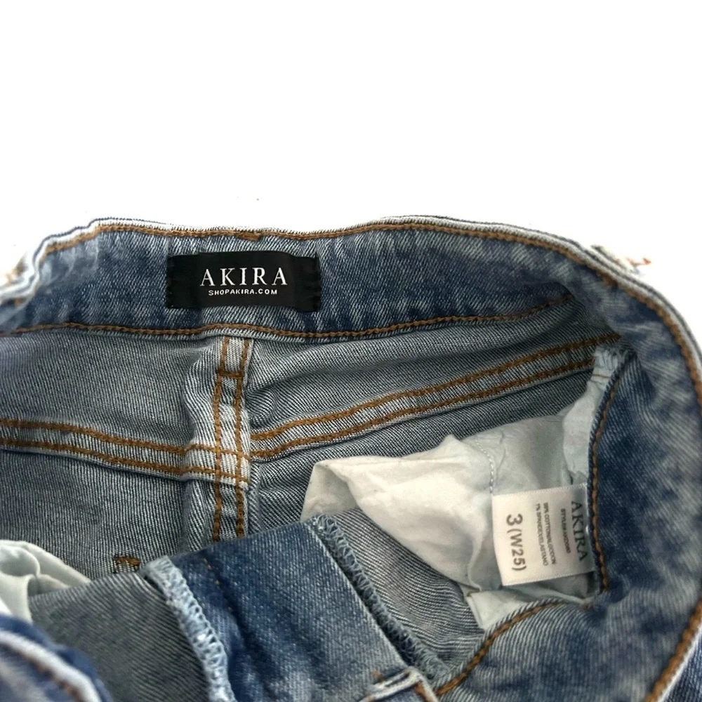 Akira | High Waist Eyes On Me Graphic Jeans Size 25 Blue Denim Straight Leg